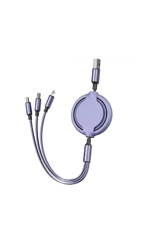 Suofeng 3'lü Genişletilebilir Telefon Şarj Kablosu, Sıvı Silikon, Hızlı Şarj 2.8a , Micro Usb/type-c/8pin, Evrensel Uyumlu, Mor
