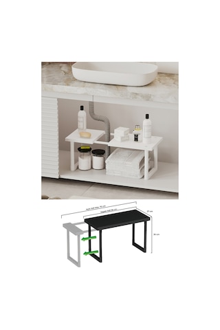 İndecor Houseware Plastik Genişletilebilir Raf Ayarlanabilir Düzenleyici Mutfak Banyo Düzenleyici - Tek Katlı - Beyaz