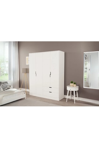 Moderno Xl 4 Kapaklı 2 Çekmeceli Gardırop Geniş Aileler İçin Şık Çözüm Beyaz