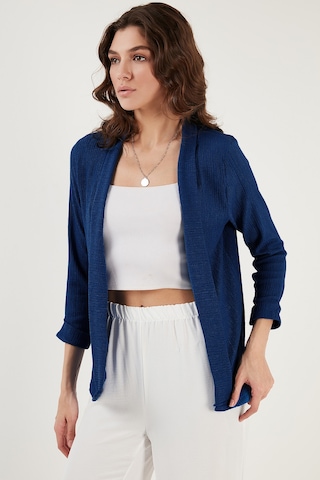 Lela Yakası Ve Kolu Katlı Gofre Kimono Bayan Hırka 5869014 Indigo