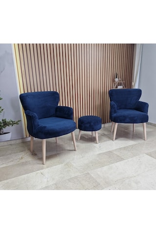 Azra Mobilya 3lü Koltuk Seti Berjer - Tekli Koltuk - Puf Seti - Cafe - Balkon - Ofis Mobilyası Mavi