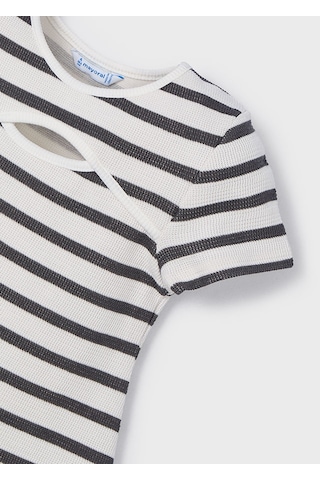 Mayoral 3924 Kız Çocuk Beyaz-antrasit Çizgili Elbise Beyaz