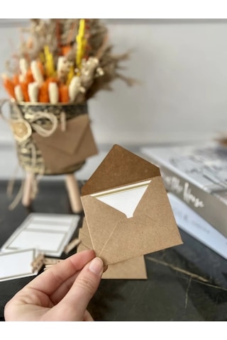 10 Adet Mandallı Kraft Not Kartı Ve Zarfı - Hediye Kartı - Tebrik