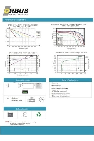 Orbus 12.8 V Volt 200 Ah Amper 2560 Wh Lityum Batarya Lifepo4 Lityum Akü