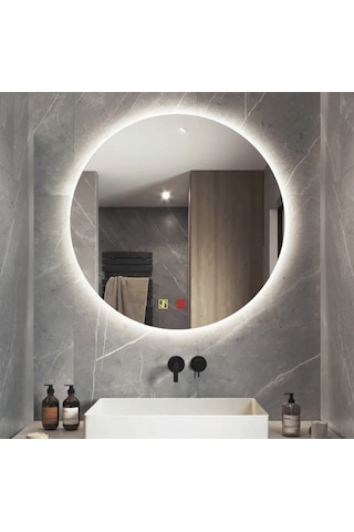90 Cm Çap Buğu Çözücülü Dokunmatik Işıklı Ledli Yuvarlak Banyo Aynası