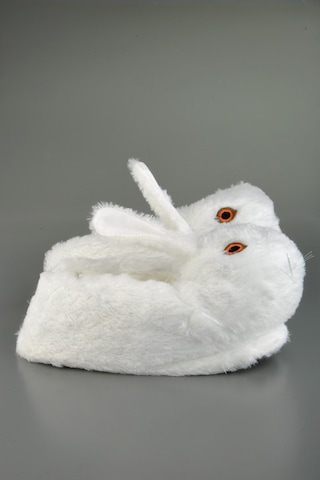 Sevimli Tavşan Figürlü Peluş Panduf Beyaz