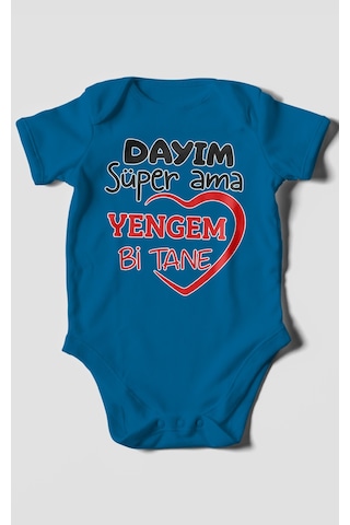 Morivokids Dayım Süper Ama Yengem Bir Tane Kısa Kollu Bebek Body %100 Pamuk Koyu Mavi
