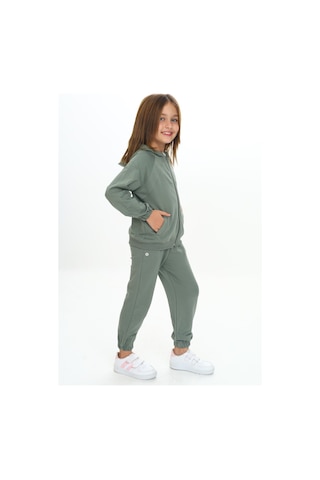 Toontoy Kids Toontoy Kız Çocuk 2'li Takım Kapüşonlu Cepli Reglan Kol Sweatshirt & Beli Paçası Lastikli Cepli Jogger Eşofman Altı - 2 İplik Yeşil