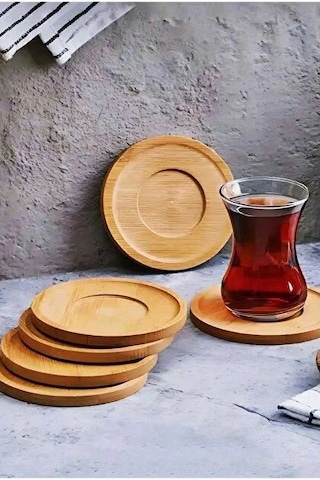 Bambu 6 Adet Yuvarlak Çay Bardağı Tabağı