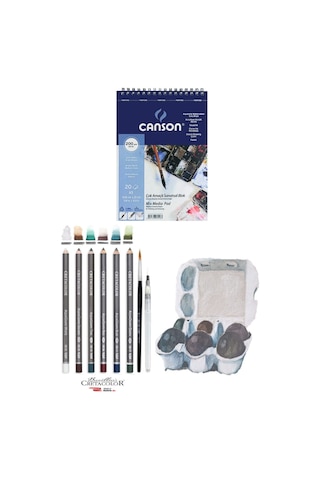 Canson Eskiz Defteri Cretacolor 6'lı Aquarell Sulandırılabilir Fırçalı Eskiz Dereceli Çizim Seti