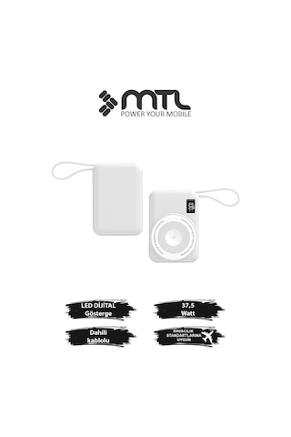 Magsafe Uyumlu 3in1 37,5 Watt Hızlı Şarj Powerbank Watch Ve Airpods Şarj Destekli Mt4580 Beyaz