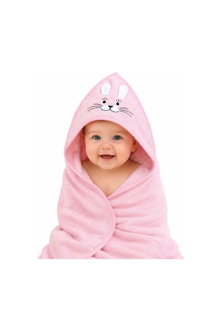 %100 Pamuk Yenidoğan Bebek Kundak Nakışlı Banyo Havlusu Pembe Diğer