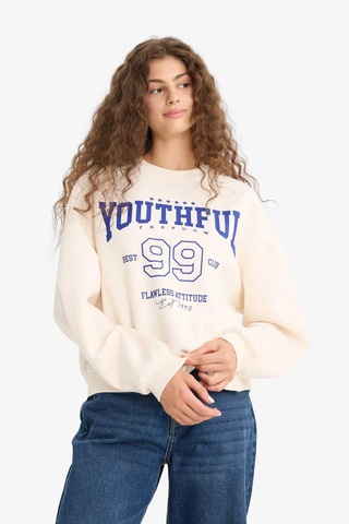 Defacto Regular Fit Bisiklet Yaka Baskılı Sweatshirt E9502ax25wnwt32 Beyaz
