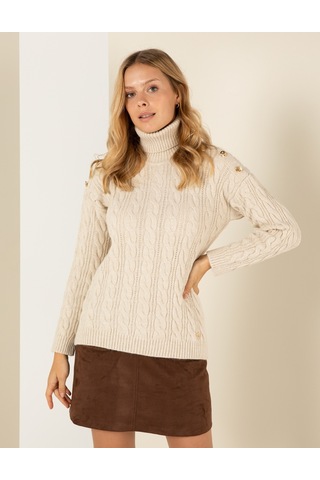 Pierre Cardin Kadın Krem Melanj Triko Kazak 50259839-vr159 Krem Melanj