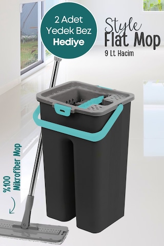 Grimorlife Flat Tablet Mop Yer Duvar Silme Temizlik Kova Seti 2 Adet Microfiber Yedek Bez Paspas