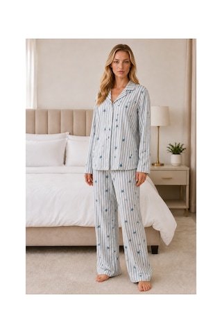 Fit Women Kadın Casual Esnek Bol Mavi Pijama Takımı 4671