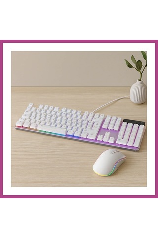 Gees Global Usb Kablolu Oyuncu Klavye Ve Mouse Seti - Beyaz Rgb Gbzs