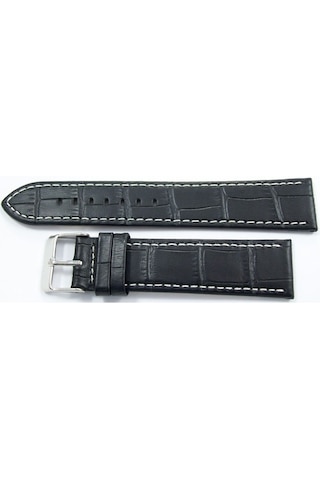Bizon Deri Saat Kayışı 24Mm Xl Uzun Siyah Ince Klasik Kroko Dese