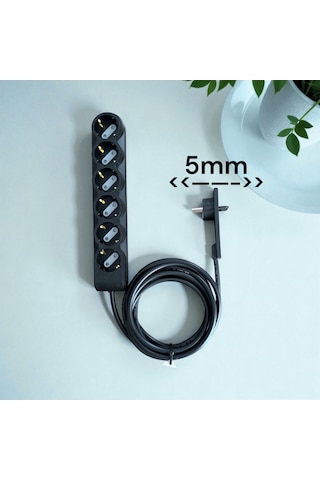Orvı Prıme 6 Lı Uzatma Kablosu 1.5 Metre 5mm Ultra İnce Fiş Dar Alan Çözümü Topraklı Çocuk Korumalı 1.5 M