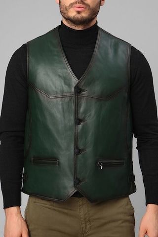 Dericlub 2245 Hakiki Deri Erkek Yelek Yeşil