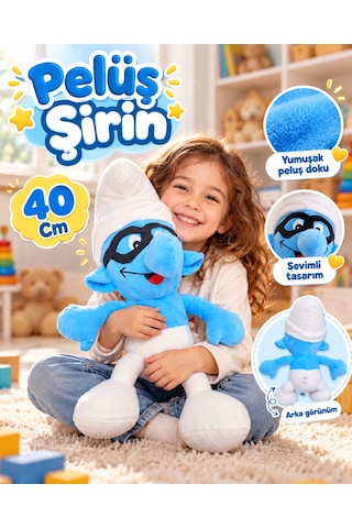 Oyuncak Peluş Şirinler Şirin Baba-şirine-gözlüklü Şirin-gülen Şirin Sevimli Oyun Arkadaşı Hediyelik 40 Cm Mavi - Siyah