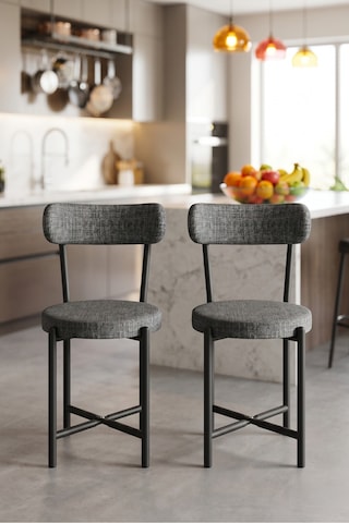 Sandalye 2 Adet Keten Kumaş Metal Ayak Modern Mutfak Sandalyesi Cafe Balkon Ofis Teddy Antrasit