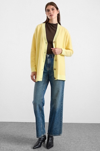 Olcay V Yaka Soft Kumaş Hırka Sarı 8295
