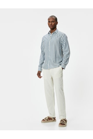 Koton Slim Fit Gömlek Uzun Kollu Klasik Yaka Düğmeli Lacivert Çizgili 4sam60155hw Lacivert