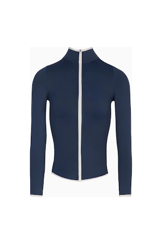 Because Of Alice Base Contrast Trim Zip Up Jacket Şekillendirici Kontrast Detaylı Kadın Ceket Mavi