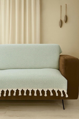 Lunga Vita Başak Desen Dokuma %100 Pamuklu Çok Amaçlı Pike Koltuk Örtüsü 180x230 Fıstık Yeşili