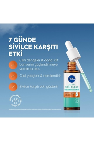 Derma Skin Clear Dengeleyici Ve Sivilce Karşıtı Serum 30ml, Cildi Yatıştırır, Komedojenik Değildir,niasinamid, Hyaluronik Asit, Pro Vitamin B5,yağlı,karma Cilt