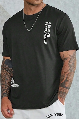 Erkek Belive İn Yourself Baskılı Oversize Tshirt Siyah
