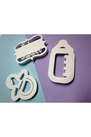 Baby Shower Kurabiye Kalıbı Seti 3 Lü Emzik Biberon Baby Shower Yazı Şeker Hamuru & Kurabiye Renkli
