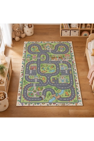 Kartela Halı Dino Kasaba Kaymaz Taban Çocuk Oyun Halısı - 160 x 240 CM
