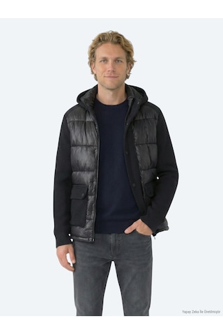 Kip Siyah Regular Fit Kapüşonlu Casual Dokuma Mont Siyah -