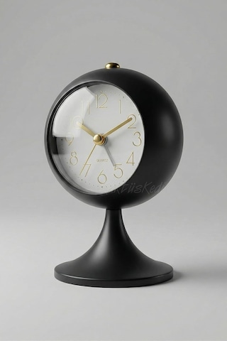Dekoratif Modern Ayaklı Metal Masa Saati - Retro Tasarım Küre Çalar Saat Siyah, 7480000717909 Çok Renkli