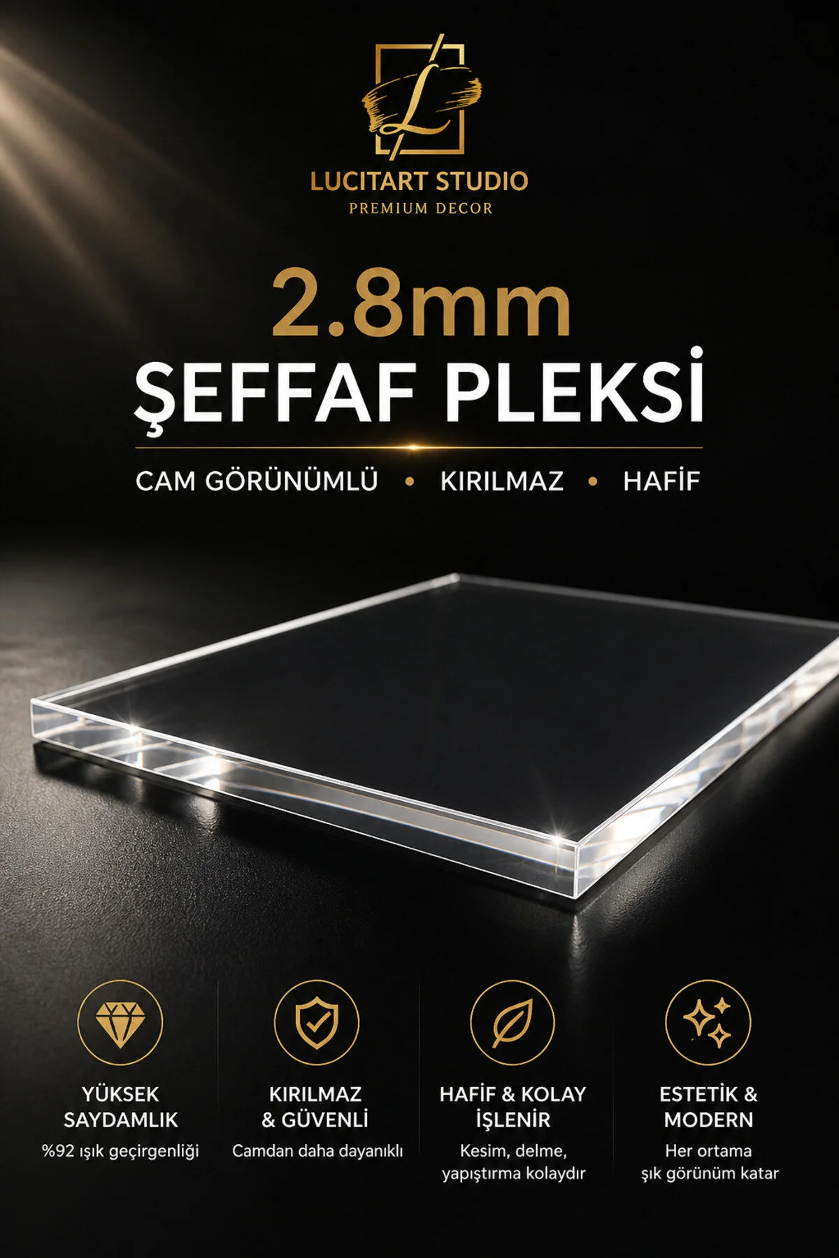 Şeffaf Pleksi Levha 2.8mm - 3mm Cam Görünümlü Kırılmaz Akrilik Pleksiglass Mika Tüm Ebatlar Kare Pleksi, Yuvarlak Pleksi, Dikdörtgen Pleksi