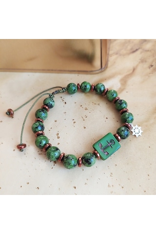 Vaoov 925 Ayar Gümüş Jade Ve Hematit Taşlı Çapa Erkek Bileklik (527590329)