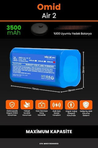 Omid Air 2 Uyumlu 3500mah Robot Süpürge Bataryası - Maksimum Kapasite