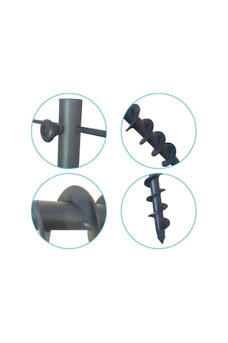 Plaj Şemsiye Sabitleme Kazığı Metal Burgulu Kazığı Güçlü Plaj Şemsiyesi Direk Sabitleyici Siyah