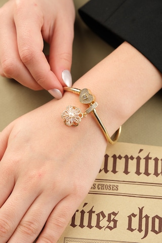 Çildan Womens Gold Özel Tasarım Zirkon Taşlı Çiçek Ve Kalp Detayl Altın - Gümüş - Rose