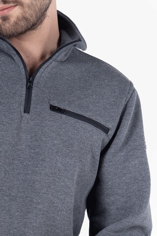 3 İplik Dik Yakalı Fermuarlı Sweatshirt Füme Melanj