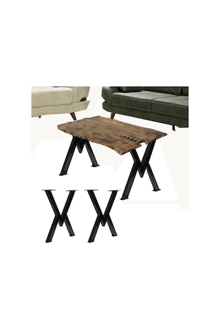 Sehpa Ayağı Masif Ahşap Kütük Orta Sehpa Ayakları Metal Ayak