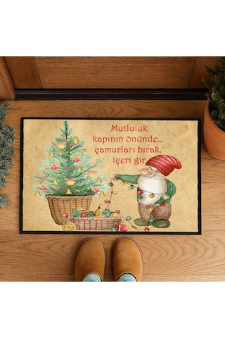 Noel Yılbaşı Tasarımlı Kapı Önü Paspası 60x40 Cm Paspas Çok Renkli