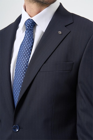 İmza Lacivert Çizgili Mono Yaka Astarlı 6 Drop Slim Fit Dar Kesim Takım Elbise 1001245102 Koyu Lacivert