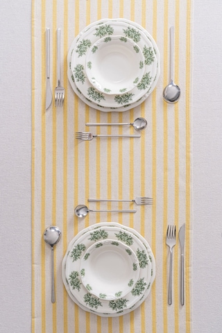 Sarı Çizgili Keten Runner 40x140 Cm - Yumuşak Dokulu Sarı