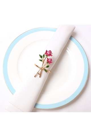 Reedark Romantik Gül Desenli Metal Peçete Halkası - Şık Ve Dayanıklı Pembe