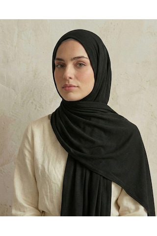 Moodşal Siyah Rengi Kaymaz Pamuklu Penye Şal Siyah