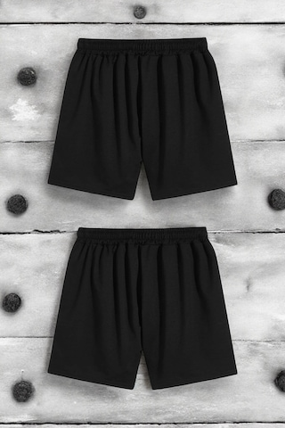 2'li Paket Unisex Pamuklu Rahat Penye Şort Siyah-siyah Siyah
