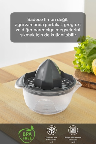 Hazneli Limon Sıkacağı - Pratik Portakal Narenciye Sıkacağı 400 Ml - Gri